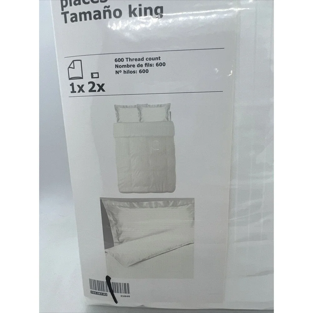 New Ikea Hastskrappa King Duvet cover and 2 pillowcase, white 600 Thread count